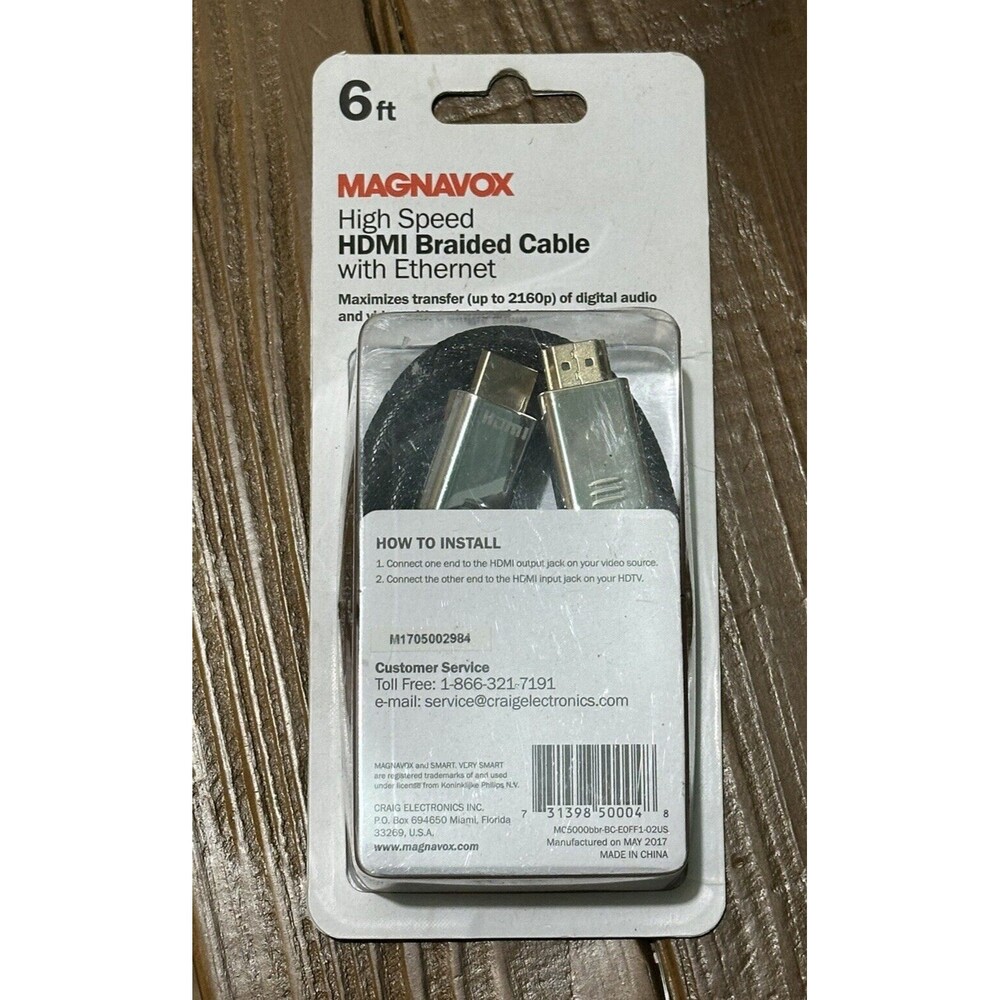 Magnavox High Speed HDMI Braided Ethernet Cable‎ 6 Ft. MC5000bbr HDTV Gaming
